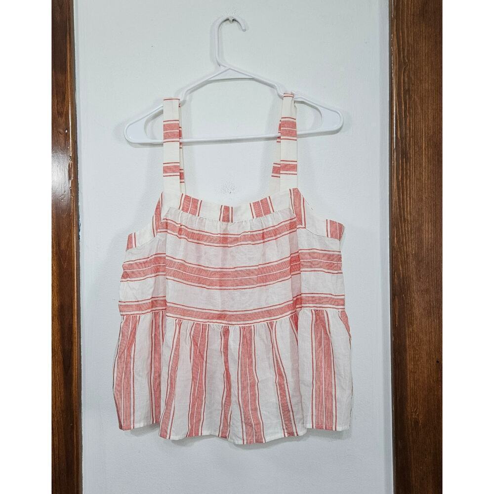 Loft Women's Red White Babydoll Tank Top Blouse Striped Sz Large Lightweight - Picture 4 of 7